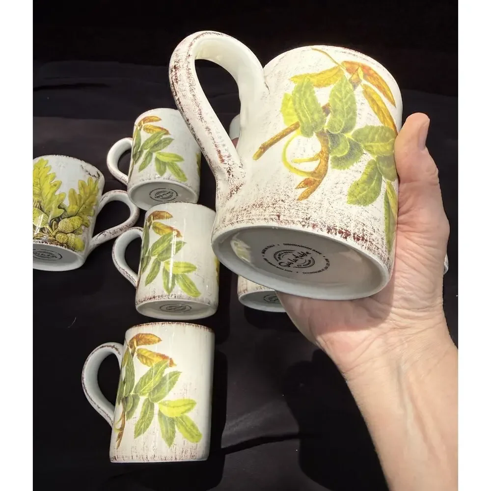 8 Sur La Table Acorn & Fig Coffee Tea Mugs made in Italy Fall Thanksgiving Mint!